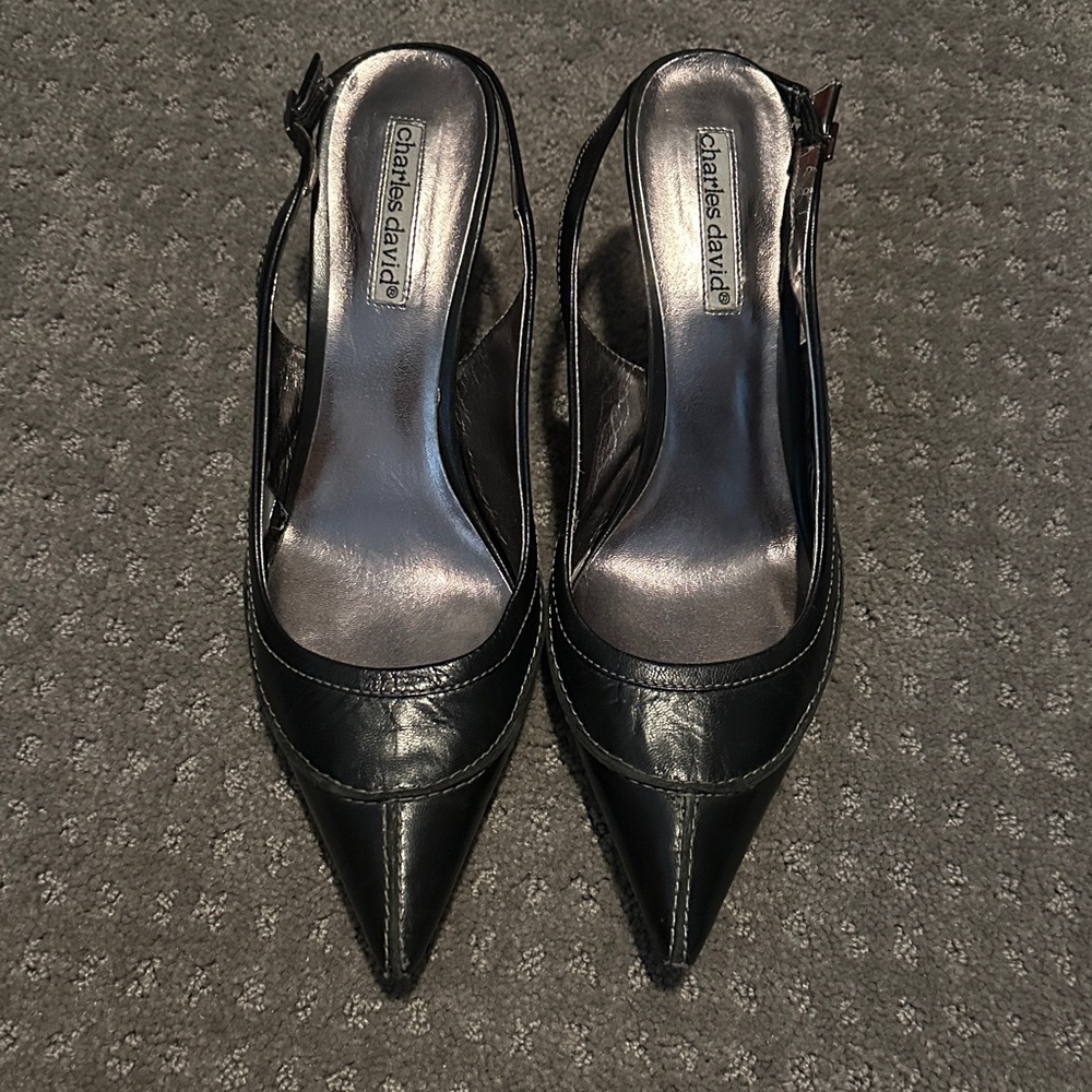 Charles David Black Pointed Slingback Heels